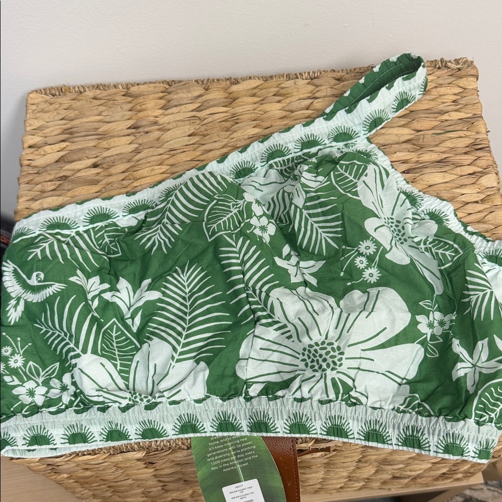 FARM Rio Green and White Floral Cropped Tank Top